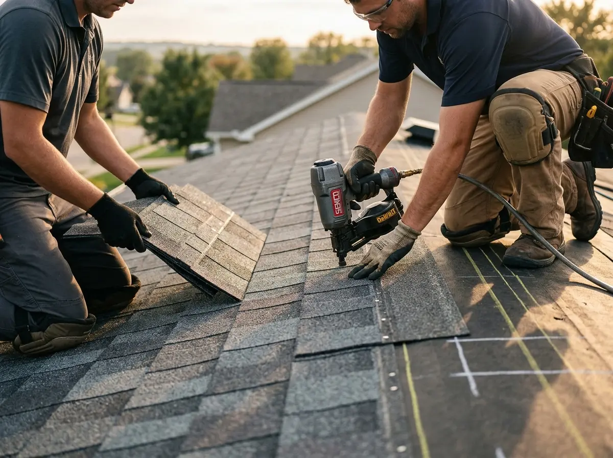 Professional roofer working on a residential roof in Cartersville